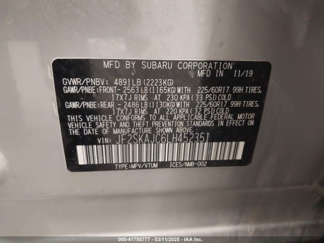 JF2SKAJC6LH452351 Subaru Forester Premium