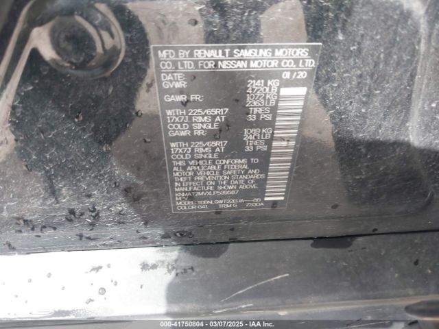KNMAT2MVXLP539587 Nissan Rogue Sv Intelligent Awd