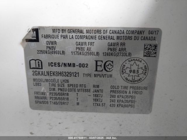 2017 GMC TERRAIN 2GKALNEK8H6329121 Photo 8