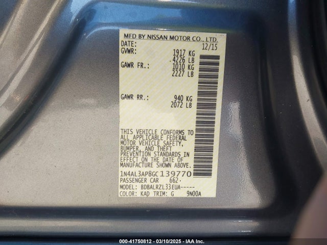 Nissan Altima 2.5 Sl 2016 1N4AL3AP8GC139770 Image 9