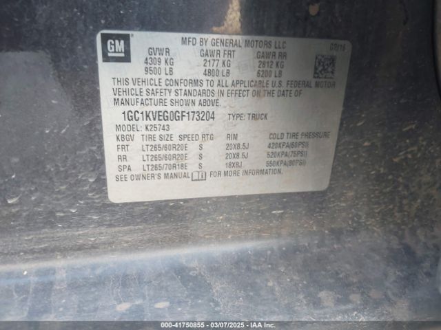 1GC1KVEG0GF173204 Chevrolet Silverado 2500hd Lt