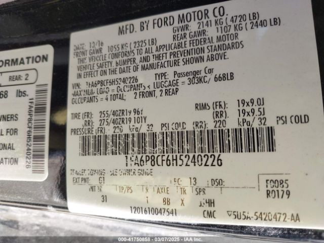 1FA6P8CF6H5240226 Ford MUSTANG GT