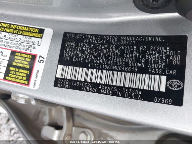 4T1G11BK6MU046619 Toyota Camry Se Nightshade Edition Awd
