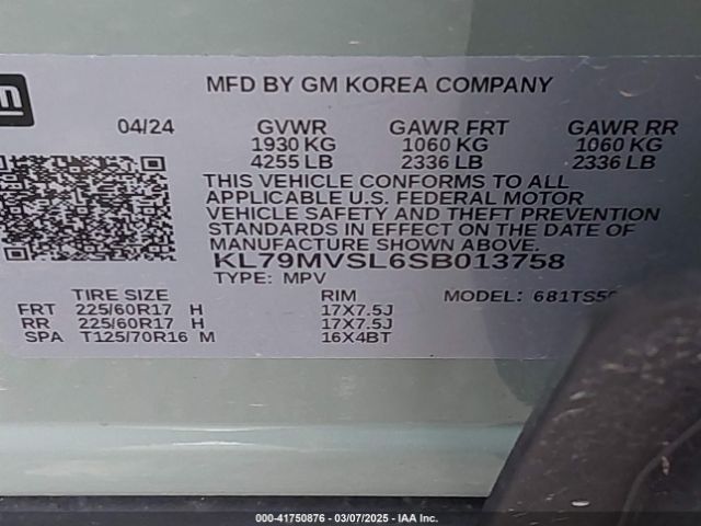 KL79MVSL6SB013758 Chevrolet Trailblazer Fwd Activ