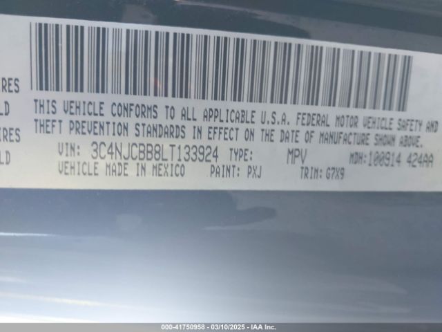 3C4NJCBB8LT133924 Jeep Compass Latitude Fwd