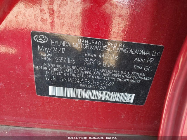 5NPE24AF3JH607489 Hyundai SONATA SE