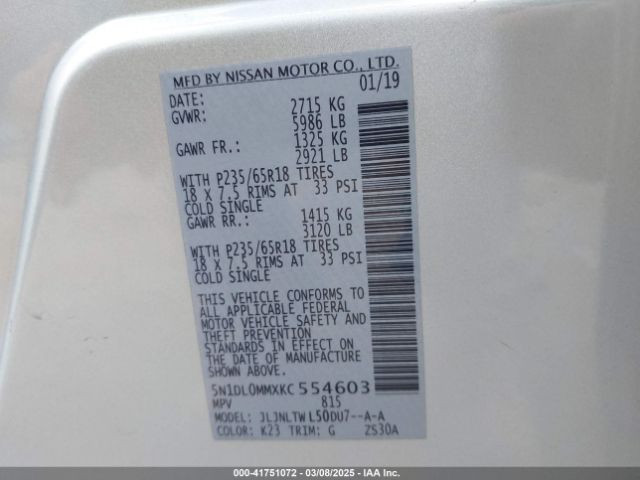 5N1DL0MMXKC554603 Infiniti QX60 LUXE