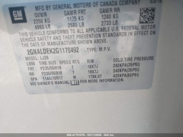 2GNALDEK2G1170492 Chevrolet Equinox Ltz