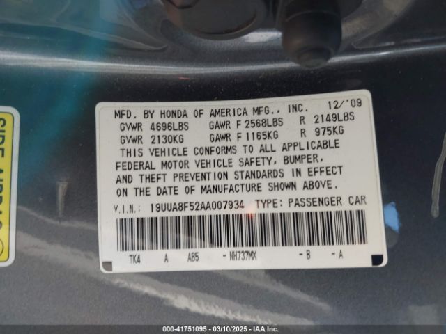 2010 ACURA TL 19UUA8F52AA007934 Photo 8