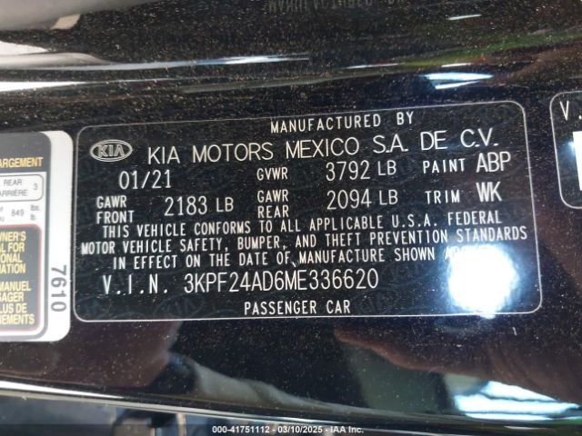 3KPF24AD6ME336620 KIA Forte Lxs