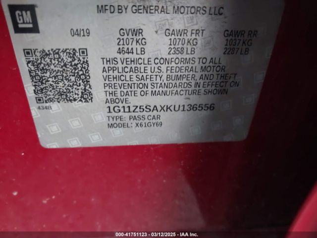 1G11Z5SAXKU136556 Chevrolet IMPALA LT