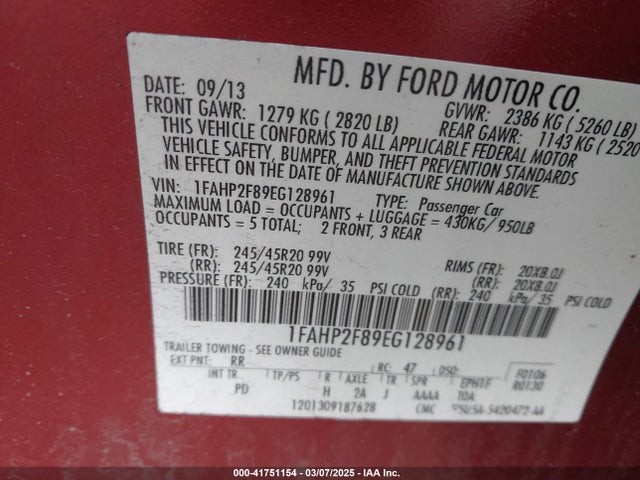 Ford Taurus Limited 2014 1FAHP2F89EG128961 Image 9