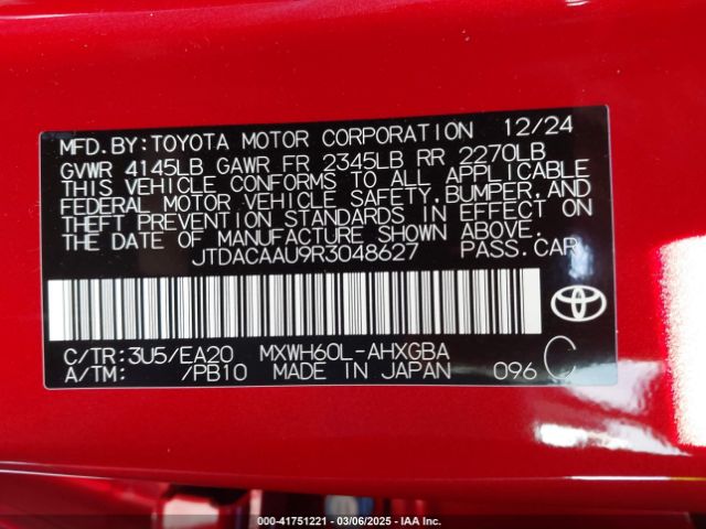 JTDACAAU9R3048627 Toyota PRIUS XLE