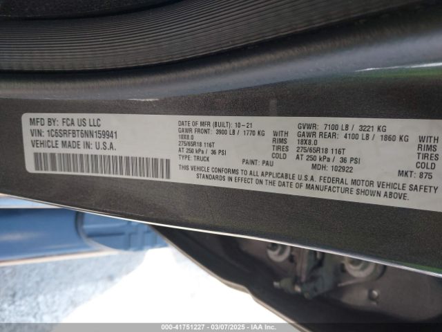 1C6SRFBT6NN159941 RAM 1500 Big Horn  4x4 6'4 Box