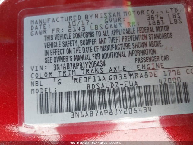 3N1AB7AP8JY205434 Nissan SENTRA SV