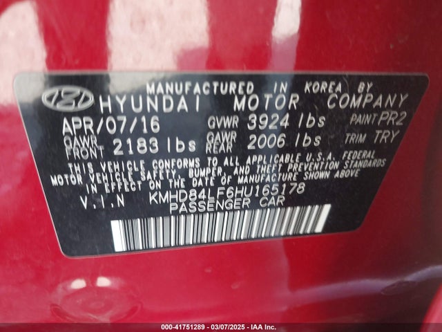 KMHD84LF6HU165178 Hyundai Elantra Limited