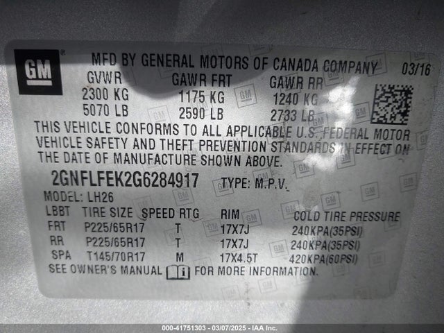 Chevrolet EQUINOX LT 2016 2GNFLFEK2G6284917 Image 9