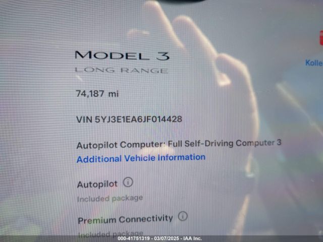5YJ3E1EA6JF014428 Tesla Model 3 Long Range/mid Range