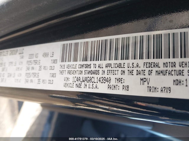 Продажа на аукционе авто 2012 Jeep Wrangler Sport, vin: 1C4AJWAG0CL143940, номер лота: 41751379