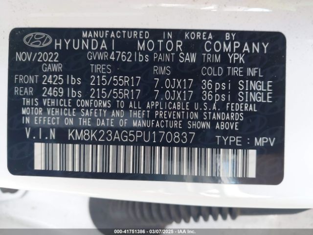 KM8K23AG5PU170837 Hyundai Kona Electric Se