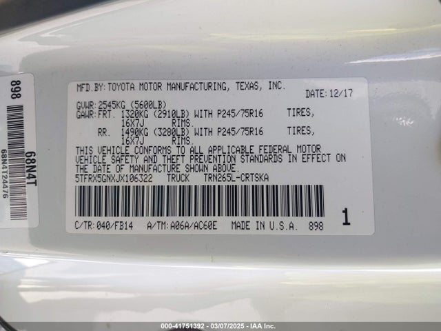 5TFRX5GNXJX106322 Toyota Tacoma Sr