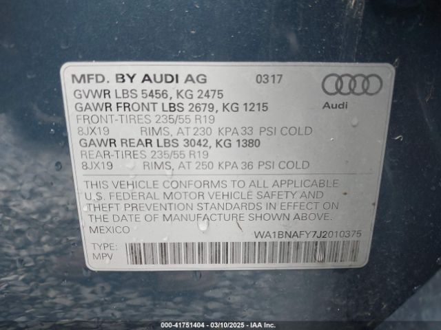 WA1BNAFY7J2010375 Audi Q5 2.0t Premium/2.0t Tech Premium