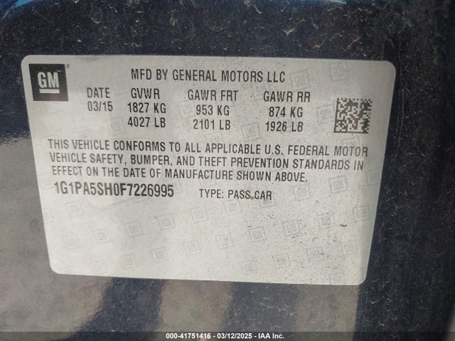 1G1PA5SH0F7226995 Chevrolet Cruze Ls Auto