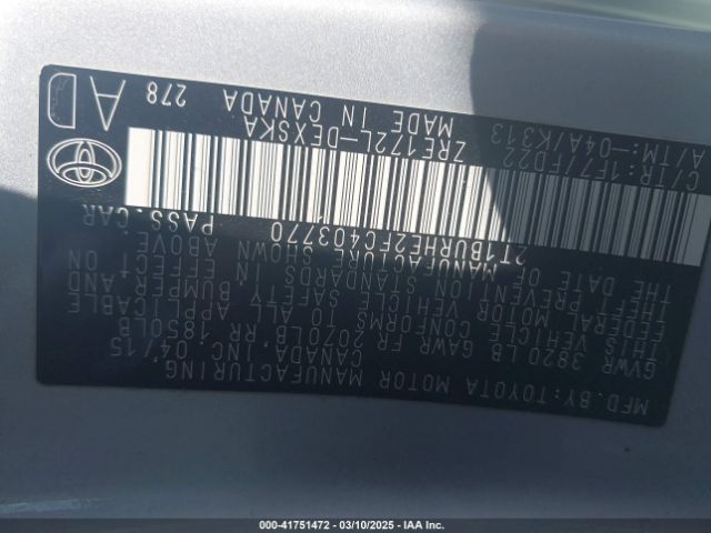 2T1BURHE2FC403770 Toyota Corolla S