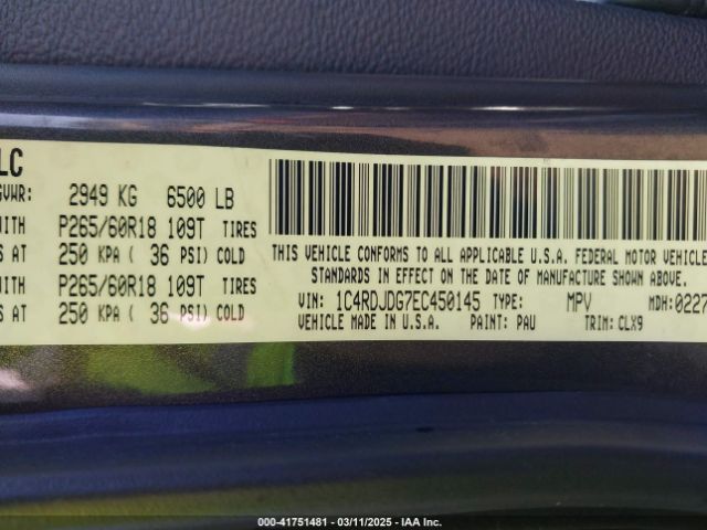 1C4RDJDG7EC450145 Dodge DURANGO LIMITED