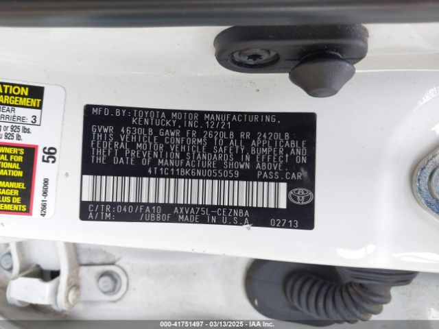 4T1C11BK6NU055059 Toyota Camry Le Awd