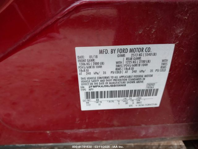 2FMPK4J96JBB59968 Ford 2.0l gtdi w/premium fuel
