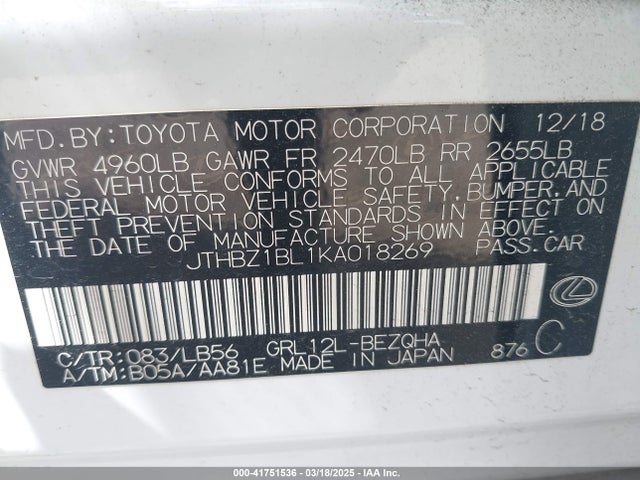 JTHBZ1BL1KA018269 Lexus Gs 350 Base/350 F Sport