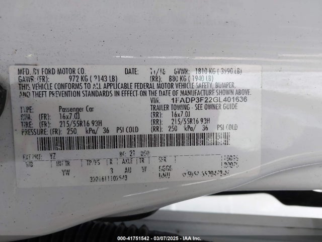 Ford FOCUS SE 2016 1FADP3F22GL401636 Image 9