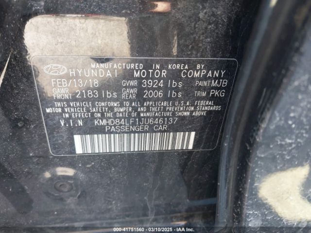 KMHD84LF1JU646137 Hyundai Elantra Value Edition