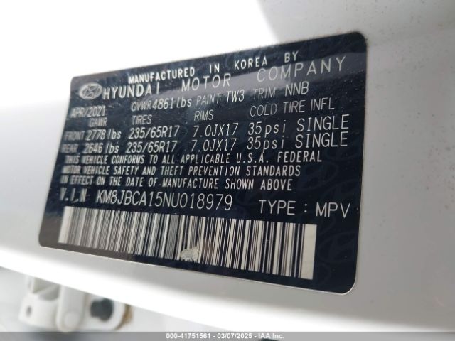 KM8JBCA15NU018979 Hyundai Tucson Hybrid Blue