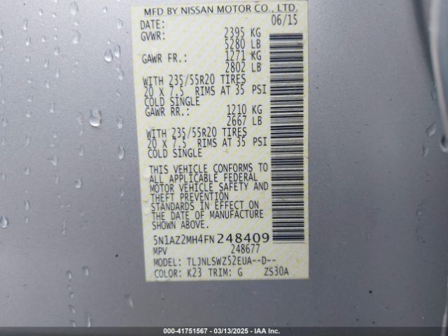5N1AZ2MH4FN248409 Nissan Murano Platinum