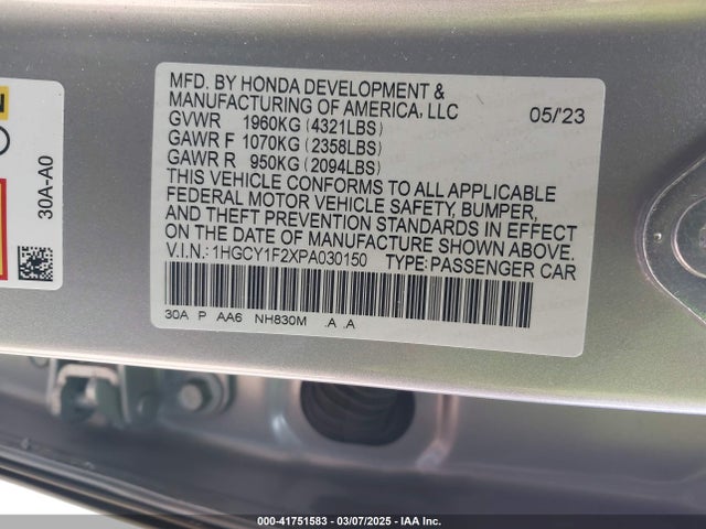 1HGCY1F2XPA030150 Honda ACCORD LX