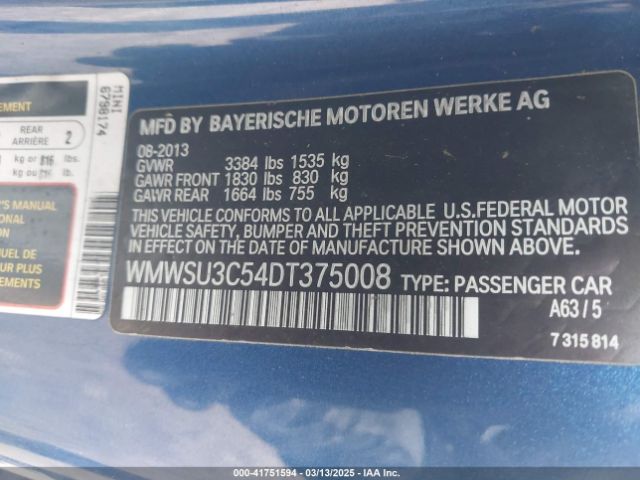 2013 MINI HARDTOP WMWSU3C54DT375008 Photo 8
