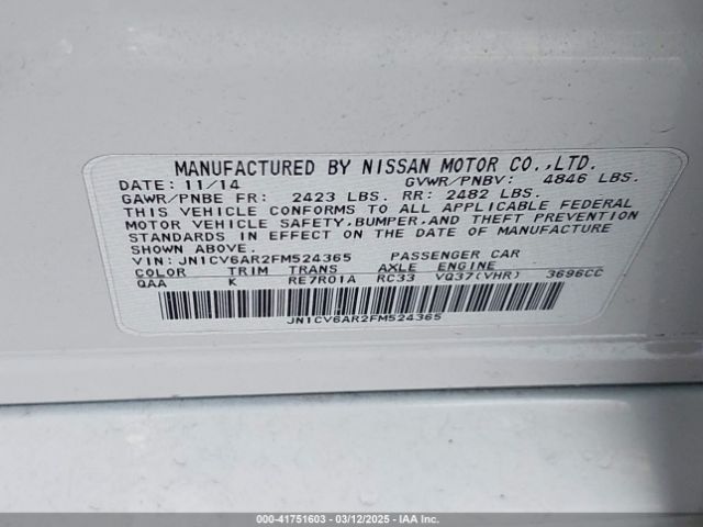 JN1CV6AR2FM524365 Infiniti Q40