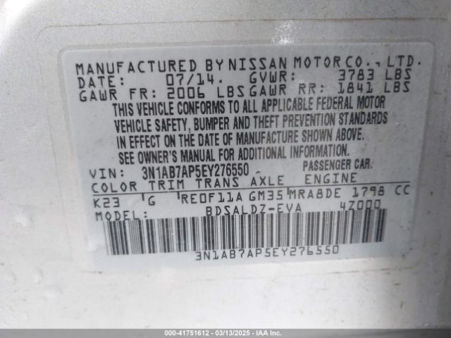 3N1AB7AP5EY276550 Nissan SENTRA SV
