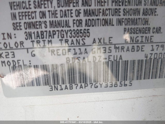 Nissan SENTRA SV 2016 3N1AB7AP7GY338565 Image 9