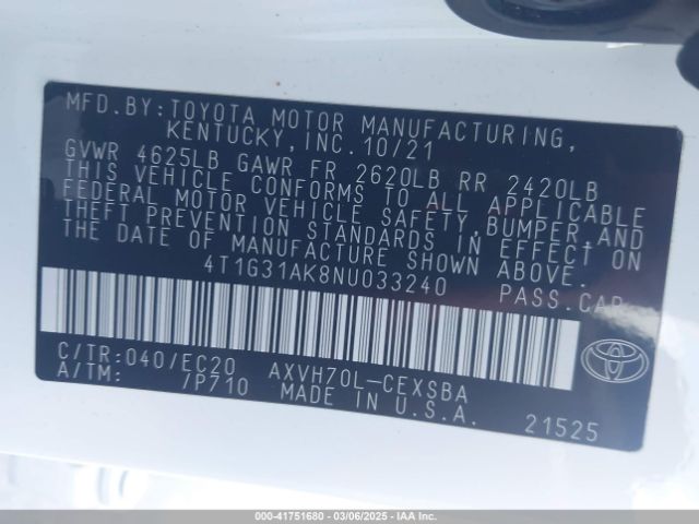 4T1G31AK8NU033240 Toyota Camry Nightshade Edition Hybrid