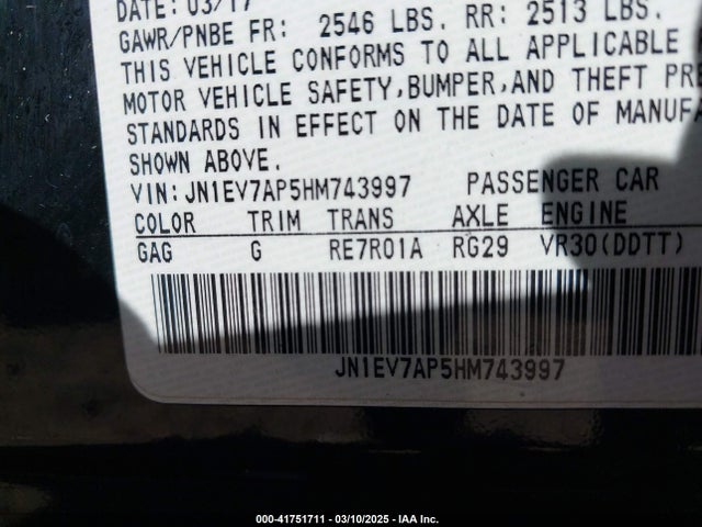 JN1EV7AP5HM743997 Infiniti Q50 3.0t Signature Edition