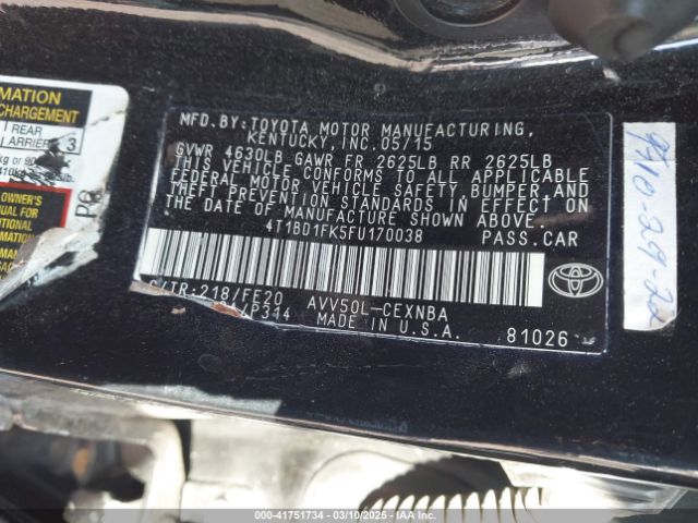 4T1BD1FK5FU170038 Toyota Camry Hybrid Le