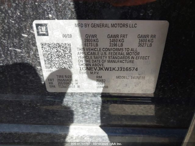 1GNEVJKW1KJ316574 Chevrolet Traverse High Country