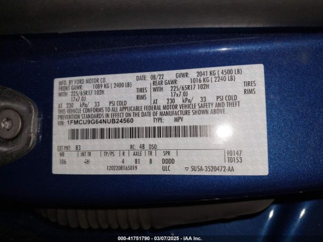 1FMCU9G64NUB24560 Ford ESCAPE SE