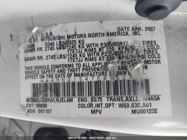 2007 MITSUBISHI ENDEAVOR 4A4MN21S47E075272 Photo 8