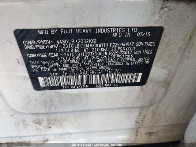 Subaru Forester 2.5i 2016 JF2SJAAC9GG419620 Image 9