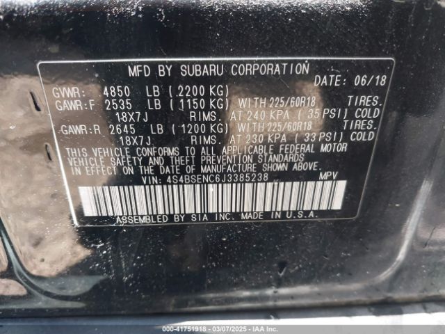 4S4BSENC6J3385238 Subaru Outback 3.6r Limited