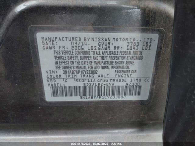 3N1AB7AP1EY233002 Nissan SENTRA SV